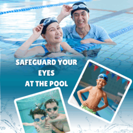 Kids and adults in a pool with goggles on.